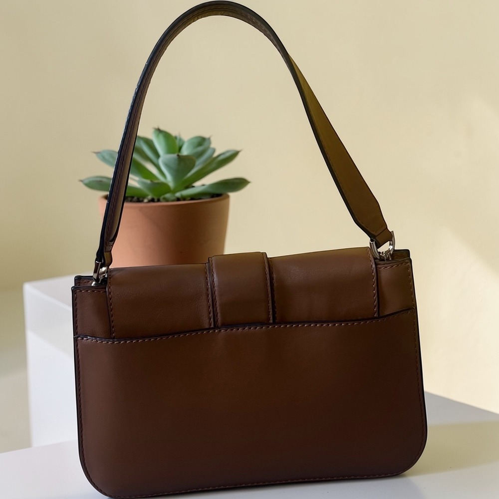 Michael Kors Shoulder Bag Womens Small Luggage Brown Excellent MK Logo Leather - Picture 6 of 14